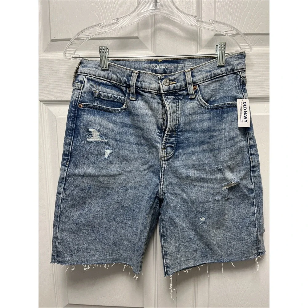 Old Navy Shorts 6 Sky-Hi Straight Light Wash Distressed Button-Fly High-Rise